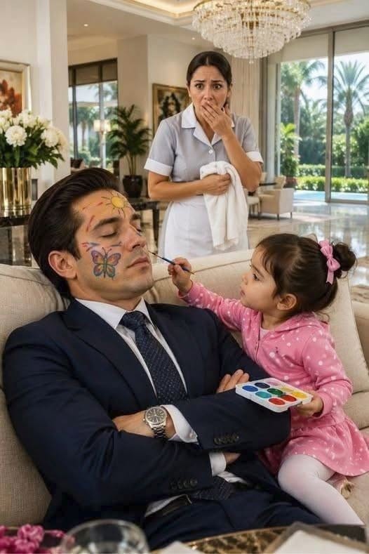 Fingí estar dormido para probar a mi empleada, pero su niña de 3 años me pintó la cara y dijo: “Usted se ve triste”… yo solo iba a despedirlas, hasta que una cámara mostró a mi propio tío robando un expediente secreto —Si esa niña ensucia algo de esta casa, se van las 2 antes de que termine el día.
