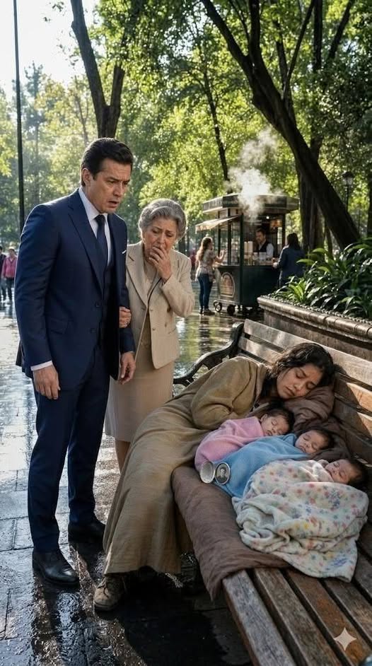 El millonario vio a su ex dormida en una banca con 3 bebés… y su madre confesó el secreto que le arruinó la vida