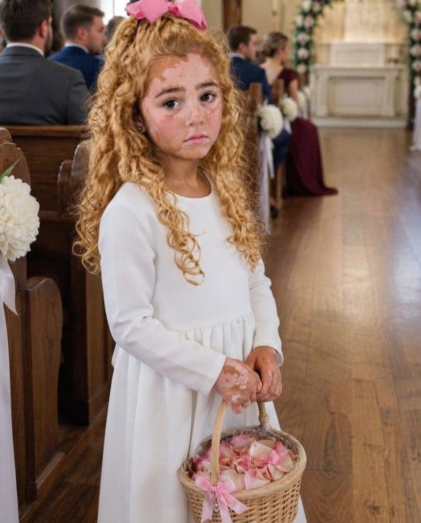Mi suegra le cambió el vestido de damita de honor a mi hija de 6 años y le puso un chándal en mi boda, diciendo: “Sus manchas arruinan las fotos”. Esa misma noche, le di una lección que jamás olvidaría.